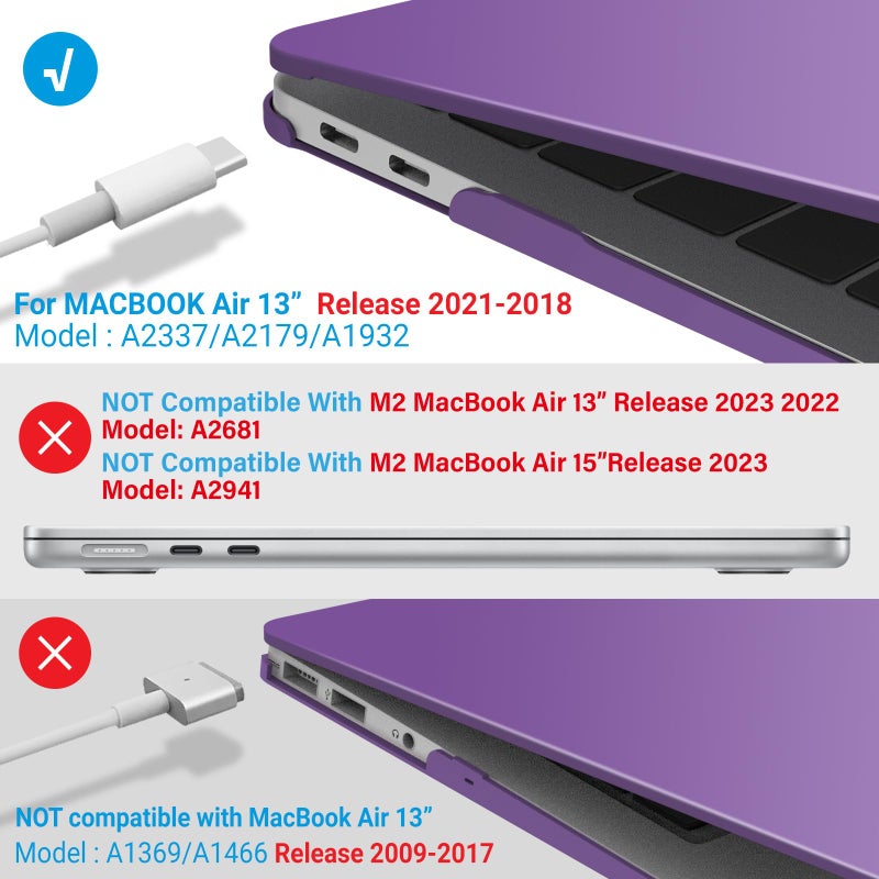 آي بينزر IBenzer متوافق مع حافظة MacBook Air 13 بوصة الجديدة 2022 2021 2020 M1 A2337 A2179 A1932 حافظة بلاستيكية صلبة مع غطاء لوحة مفاتيح لجهاز Mac Retina Display مع Touch ID Crystal Purple AT13CYPU+1 - Image 4